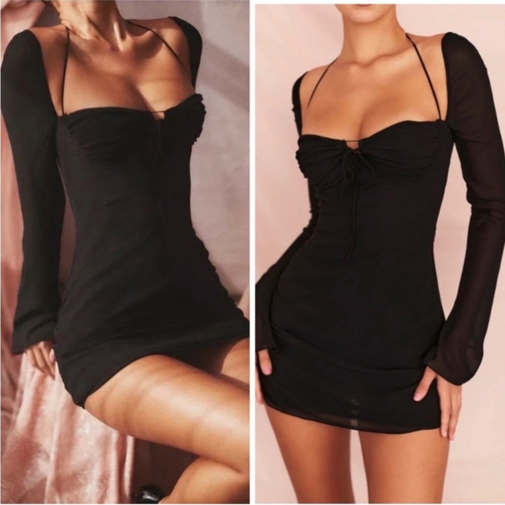 House of CB Babydoll Chiffon Halter Mini Dress NWOT M (D/E Cup) - Black